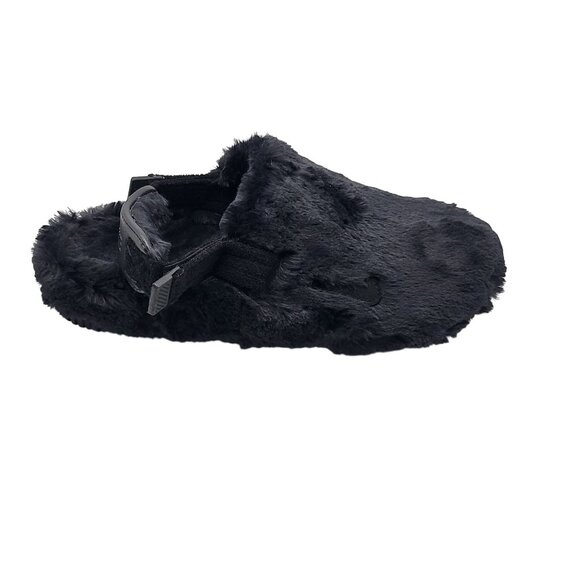 Nike Calm Mule SE Women‎ Faux Fur Comfy Black Slides FZ3119 001 Size 8 - Picture 1 of 9